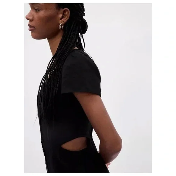 GAP Linen Blend Cutout Midi Dress With Pockets Black Size 8 Tall NEW - Picture 12 of 12